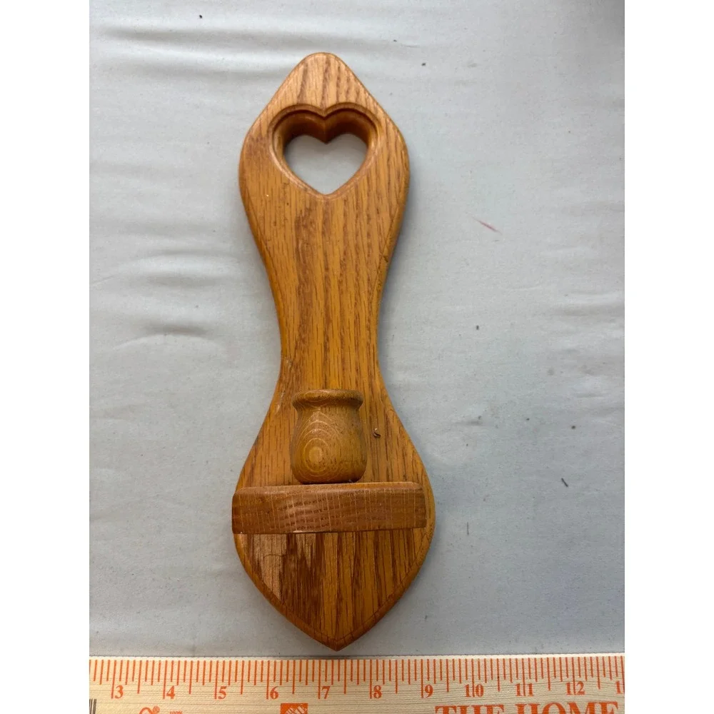 Charles W Kellogg Jr Handcrafted Oak Wood Heart Wall Sconce Candle Holders Pair